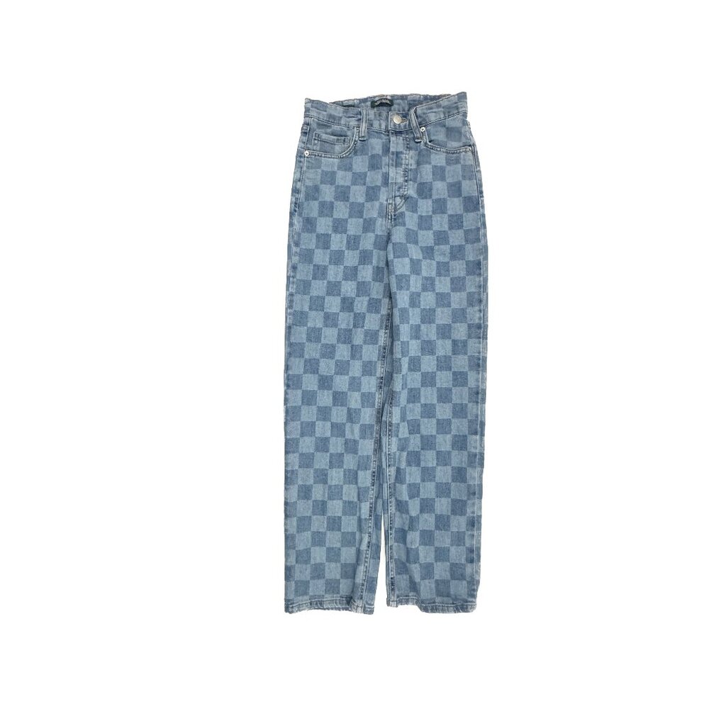 Wild Fable Highest Rise Straight Button Fly Women's size 00 Checkered Blue Jeans